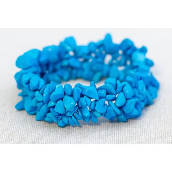 Vintage Turquoise Genuine Stone Bracelet 6 Inch - F1 - Picture 2 of 3